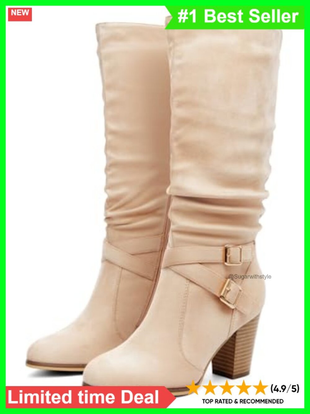Womens Mid Calf Boots Faux Leather Chunky Heel Side Zipper Western Winter Shoes